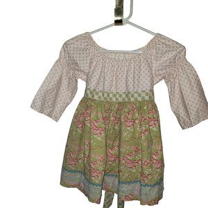 Matilda Jane Girl Size 8 Multiprint Belted 3/4 Sleeve Dress Made USA Cottagecore